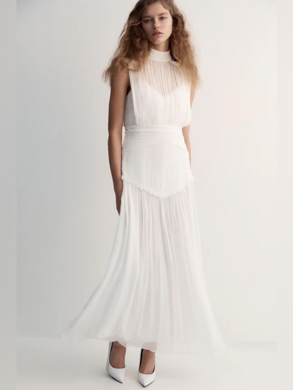 SHONA JAY CLEMENCE CHIFFON HIGH NECK MIDI DRESS in IVORY Size 8 NWT